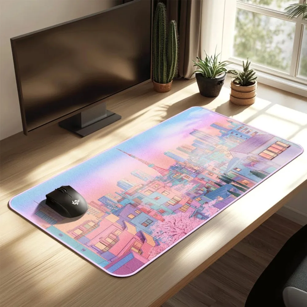 Pastel Tokyo Deskmat Gift Purple Cityscape Desk Mat decoração setup gamer escritorio accesoriosmouse gamer accesorios escritorio
