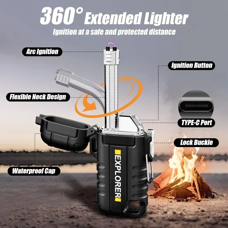 USB-C Rechargeable Lighter, Dual Electric Arc, Waterproof, Flame-Less, Windproof Plasma Lighters for Grill, Survival, Camping