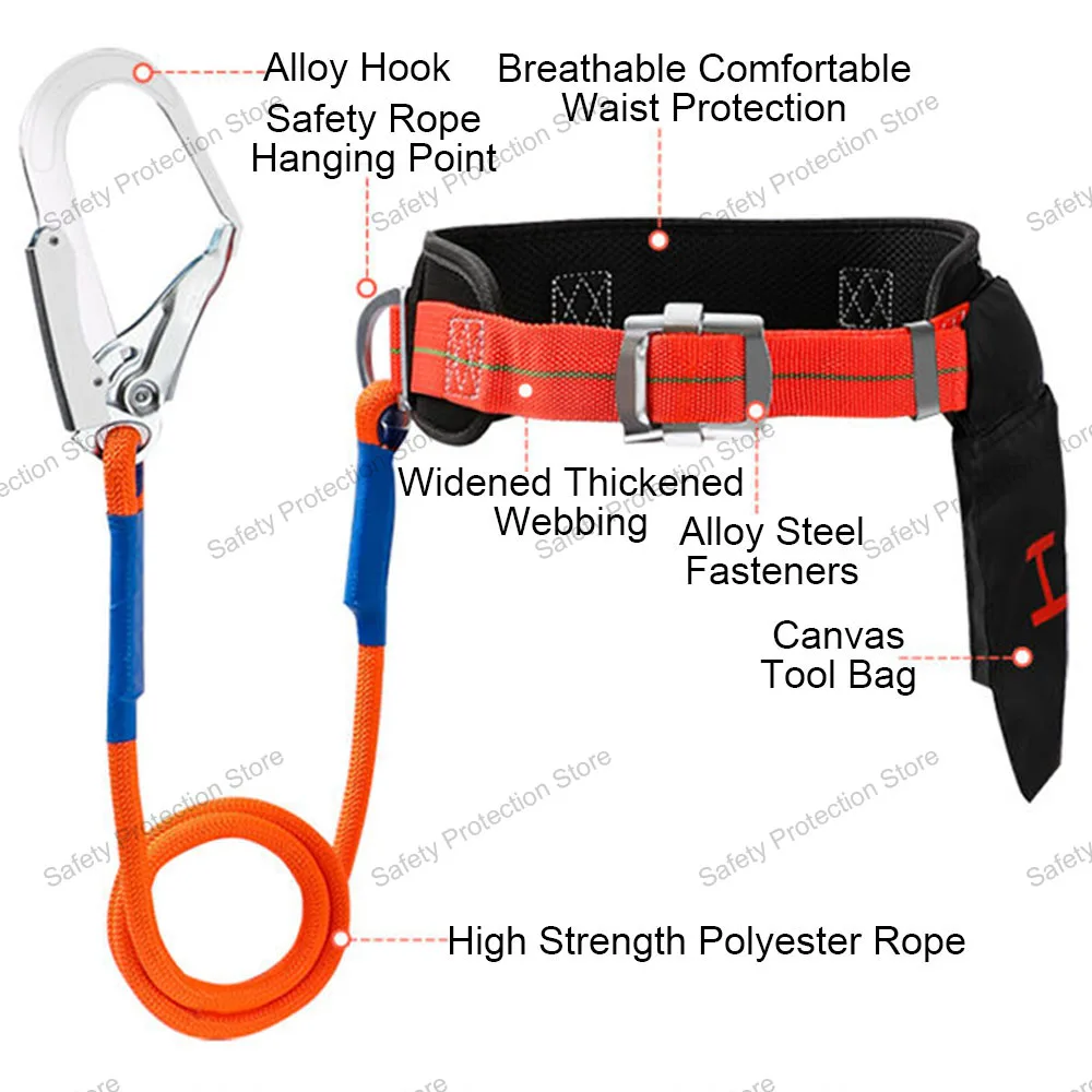 Single Waist Work Safety Harness High-altitude Safety Belt Rope Outdoor Climbing Electrician Construction Protective Equipment