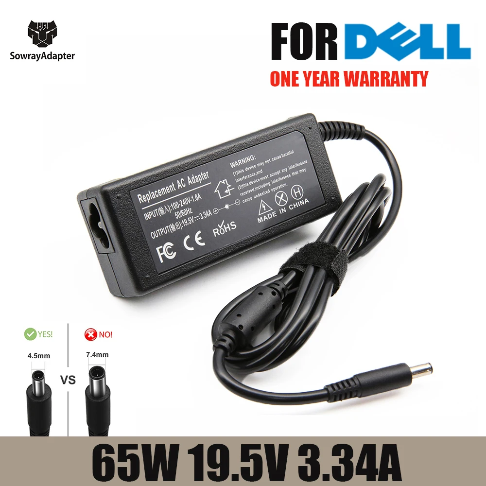 

AC Adapter 19.5V 3.34A 65W 4.5*3.0mm Laptop Charger Adapter For Dell Inspiron 15 3551 3552 3558 5551 5552 5555 5559 7568 P28E