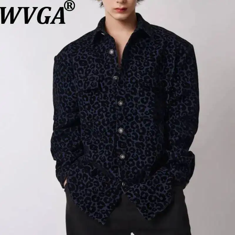 WVGA Spring Autumn New Men's Printed Jacquard Oversized Trendy Long Sleeve Shirt Niche Chic Casual Shoulder Pads Tops Ins W26052