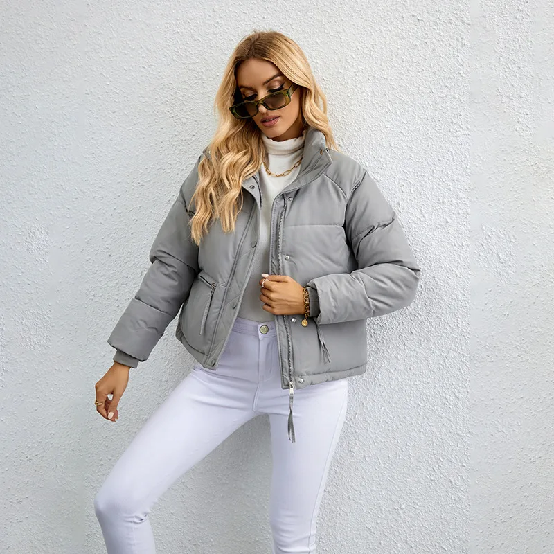 Women's  Warm Winter Short Stand-up Collar Down Cotton Jacket Simple Loose Zipper Bread Jacket Cotton Jacket Women Cropped Top