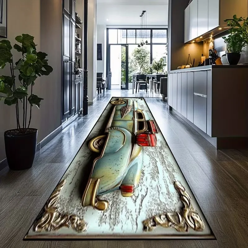 1pc Retro Car Embossed Metal Art Runner Rug for Home Office Commercial Spaces Perfect for Mother'S Day Easter Spring Decor