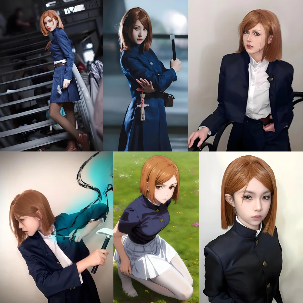 高品質アニメ呪術廻戦虎杖悠仁コスプレ合成毛髪14インチブラウンサイドパートパフォーマンス多目的ウィッグ