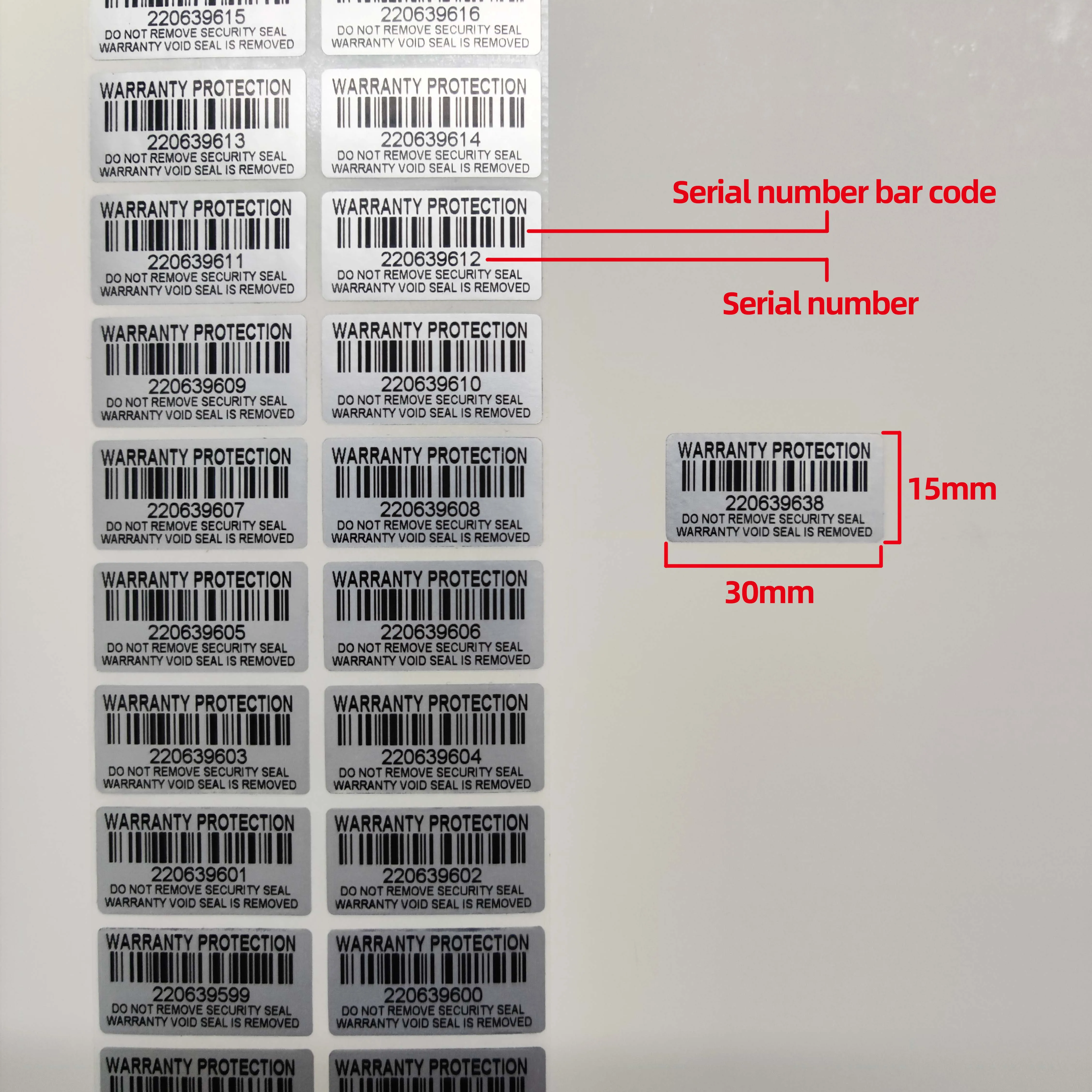 100pcs Warranty protection sticker (30mm x15mm) Safety seal tamper-proof warranty invalid label Serial number sticker