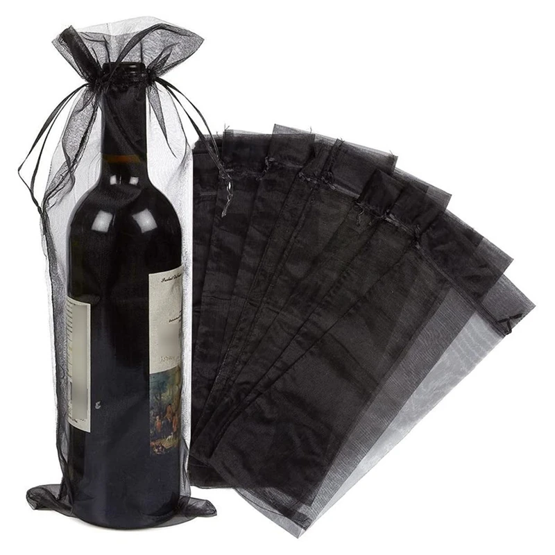 Sacs de bouteille de vin en organza noir, maille transparente, pocommuniste cadeaux, couvertures de vin, robes avec cordon de proximité pour Halloween, 30 pièces