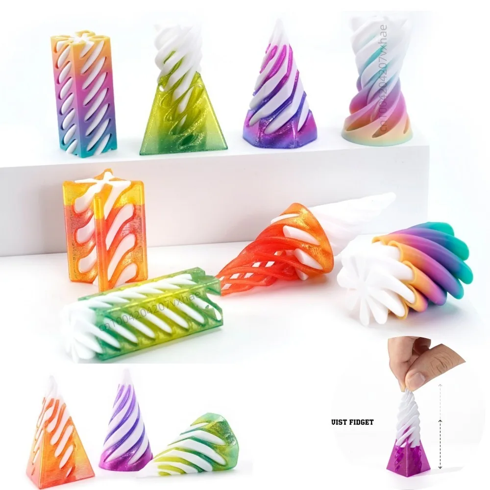 3D Printed Helix Screw Rotating Toys Stress Reducing Tool Pyramid Passthrough Sculpture Spiral Cone Ornaments Home Decoration