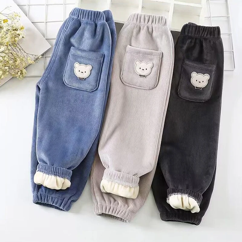 Spring Autumn Warm Kids Pants Girls Trousers Baby Boys Handsome Litter Bear Britches 0-8 Years Children Warm Casual Pants Pants