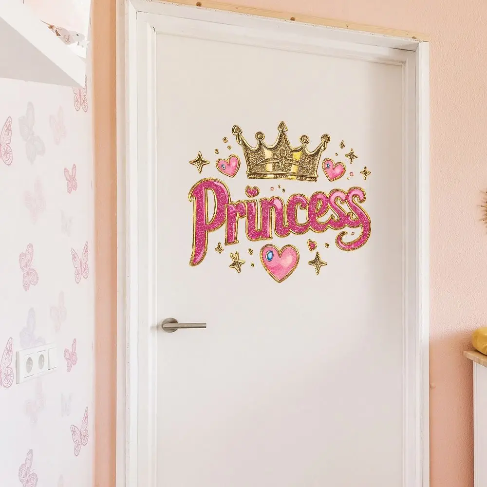 Cartoon Crown Princess Wall Sticker Self Adhesive Pink Color Princess Wall Decals Scene Ornament Photo Props
