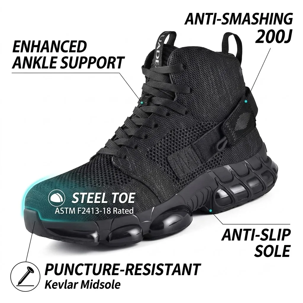 SUADEX Steel Toe Boots for Men Women Indestructible Non Slip Comfortable Work Boot Safety Construction Shoes