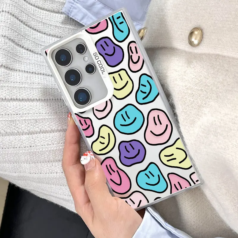 

For Samsung Galaxy S21 FE S25 S22 Ultra Plus S25 S24 S23 Ultra Plus FE Laser Phone Case Smiling Face Shockproof Back Cover Funda