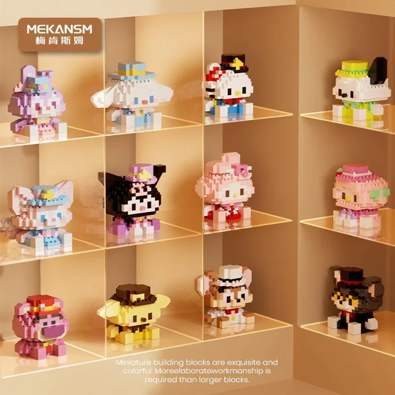 Kawaii Sanrio Panda Micro Bausteine Hallo Kitty Losto DIY 3D Modell MOC Pochacco Mini Ziegel Figur Spielzeug Für Weihnachten Geschenk