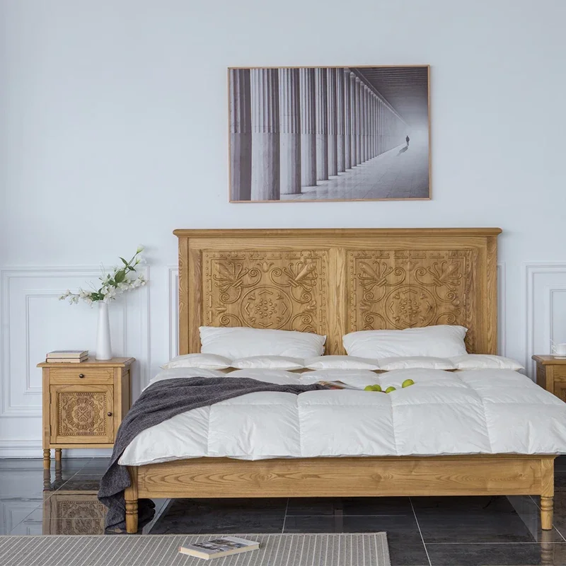 Stolik nocny z litego drewna, rzeźbiony, z pojedynczą drzwiczką i szufladą, szafka boczna artystyczna, samodzielna szafka do przechowywania, HIT