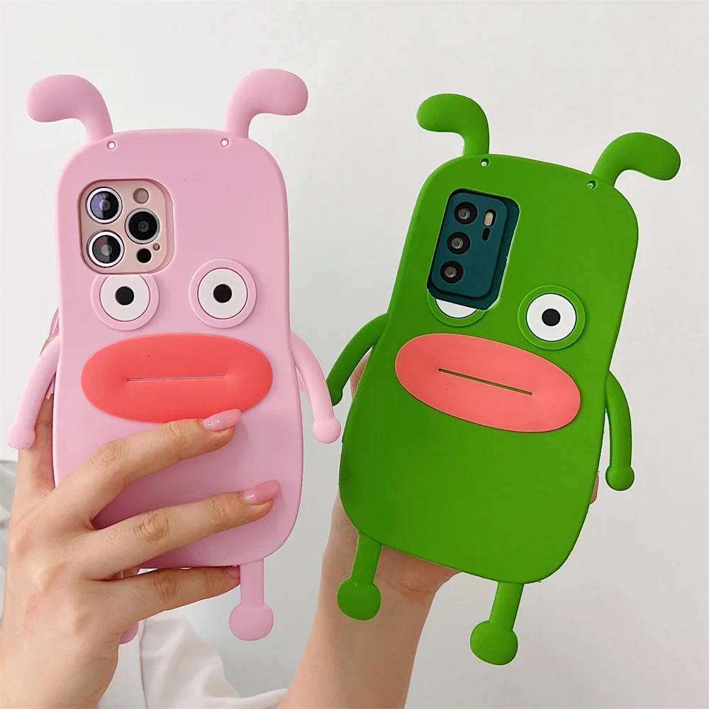 Funny Cute 3D Googly-Eyed Monster Phone Case for S26 Ultra Crossbody Strap Silicone Protect Cover for Samsung Galaxy S25 S24 A57