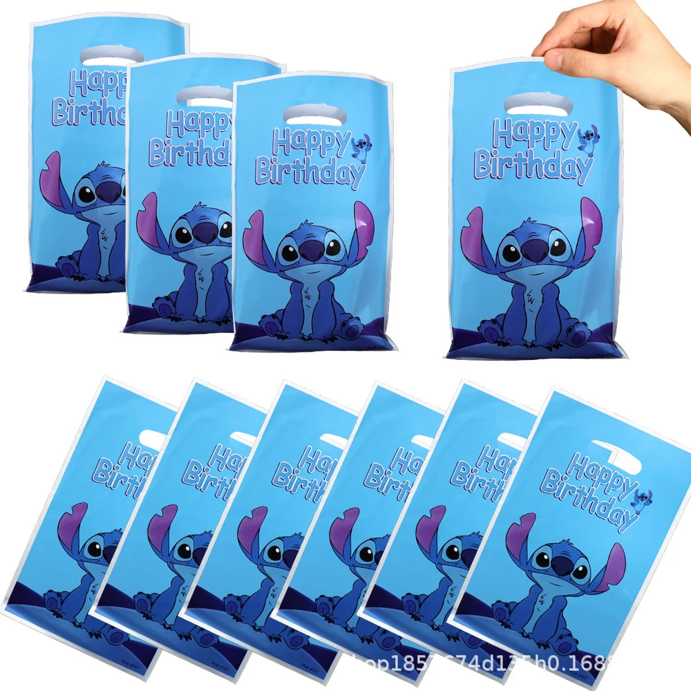 10/40PCS ใหม่ Disney Stitch ของขวัญถุงพลาสติก Loot Candy กระเป๋าสีชมพู Stitch Theme เด็กวันเกิดอุปกรณ์บ้านของขวัญตกแต่ง