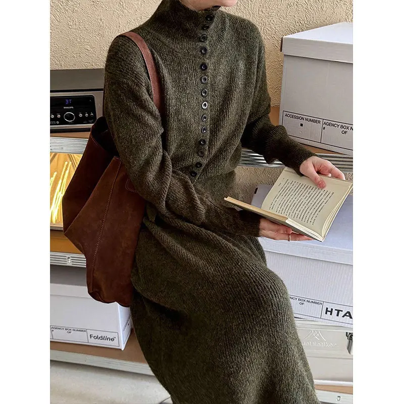 Temperament Sweater Set for Women's 2025 Autumn and Winter New Item, Single Breasted Knitted Top, Half Skirt Two-piece Set Dress