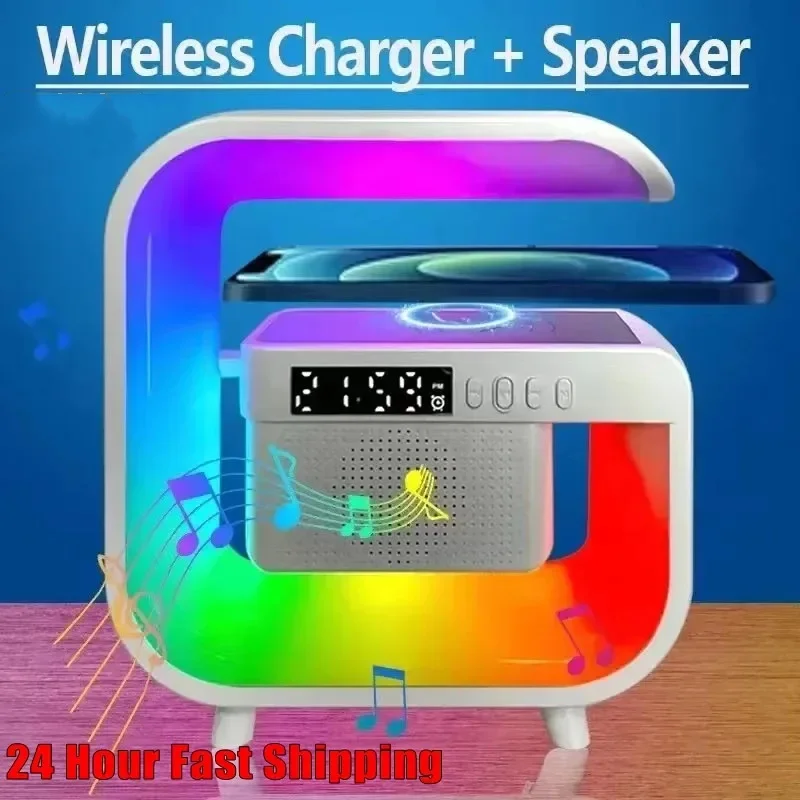 Bezprzewodowa ładowarka Stojak Bluetooth 5.0 Głośnik Fm Tf Rgb Lampka nocna Stacja szybkiego ładowania Wielofunkcyjna dla Iphone Samsung Xiaomi