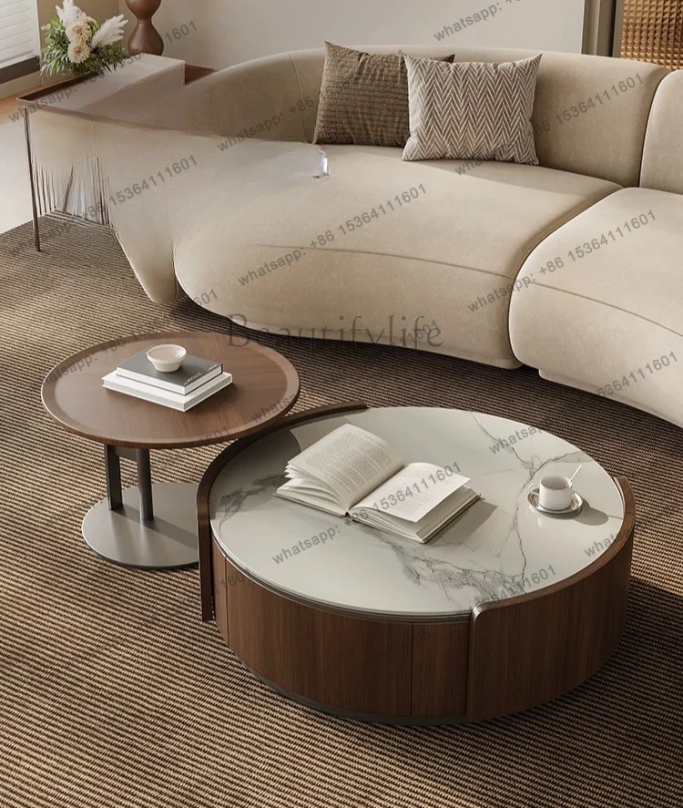 PG antique walnut rock slab round coffee table TV cabinet light luxury living room wood grain coffee table combination