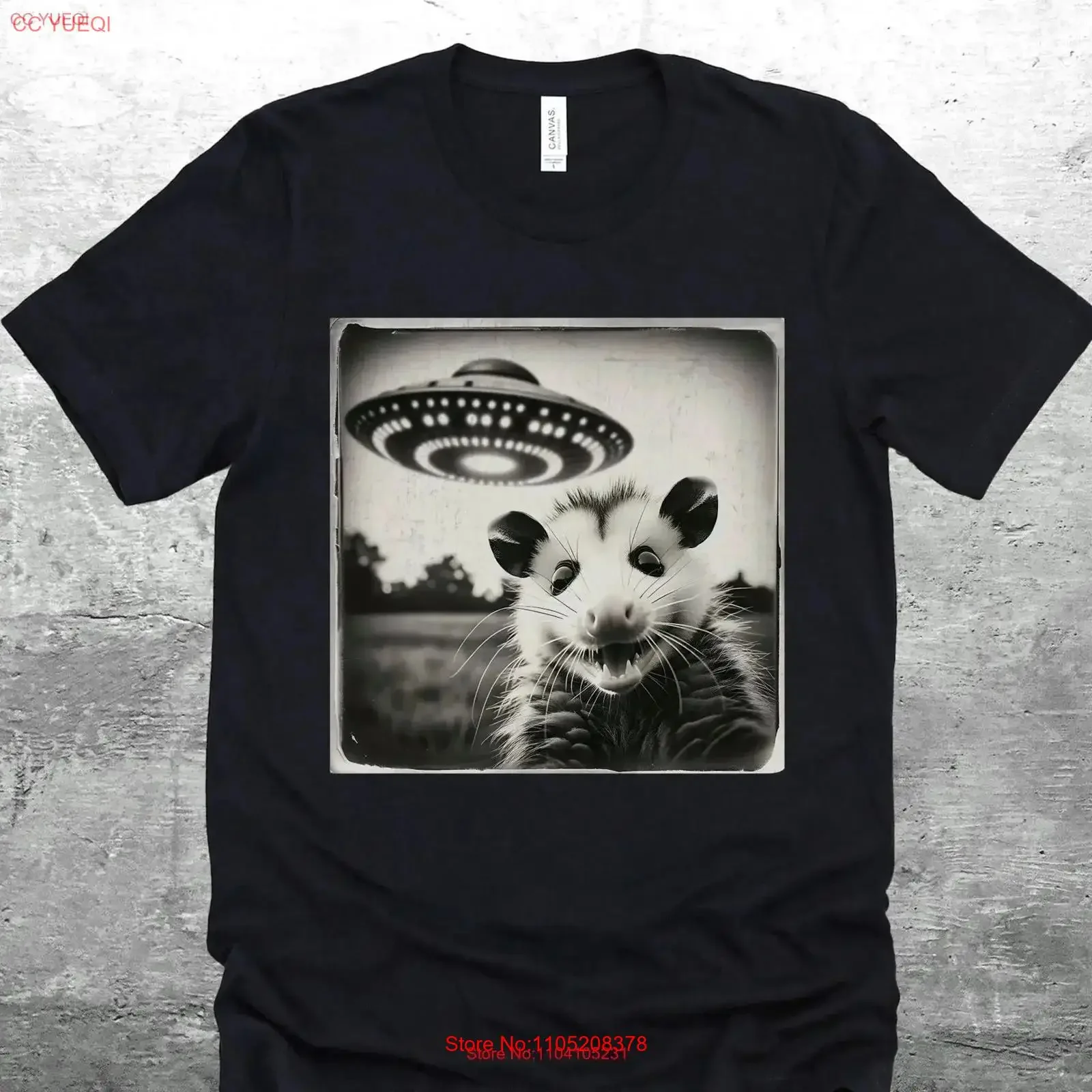 Funny Possum T Shirt Opossum Selfie Picture UFO Weird Animal Bella Canvas 3001 vintage Washed Top For Everyday Wear Breathable