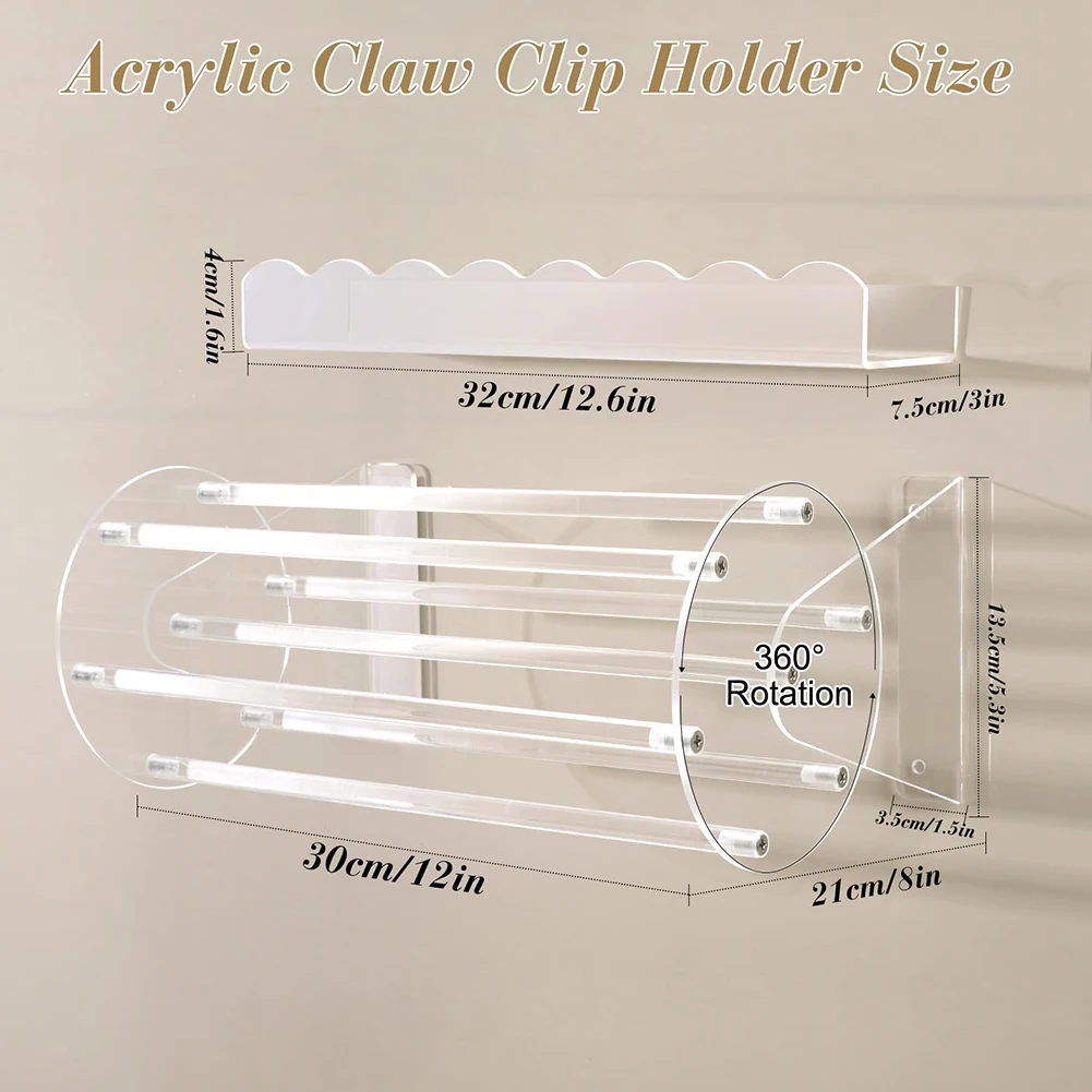 Acrylic Hair Clip Organizer Stand 360 Degree Rotating Display for Claw Clips Hair Accessories Storage Solution