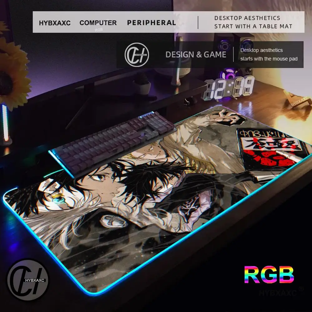 H-hunter X H-hunter Mouse Pad RGB Gaming Mouse Pad Desk Mat HD Gamer Lampu LED Besar XXL Chrollo MousePads PC Komputer Karpet