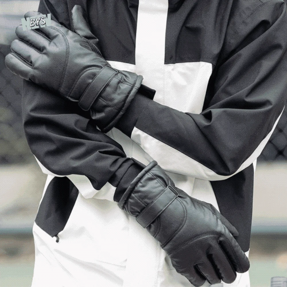 قفازات تزلج شتوية سوداء عصرية تحافظ على الدفء مقاومة للماء للرجال قفازات جلدية سميكة متعددة الوظائف قفازات القيادة للتزلج #1