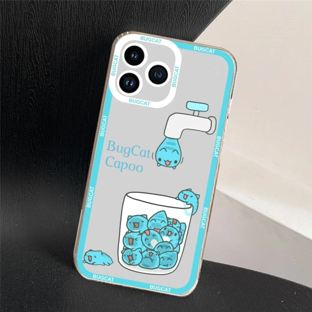 Cute Cartoon Cat Bugcat Capoo Phone Case For iPhone 11 12 Mini 13 14 15 Pro Max Transparent Shell