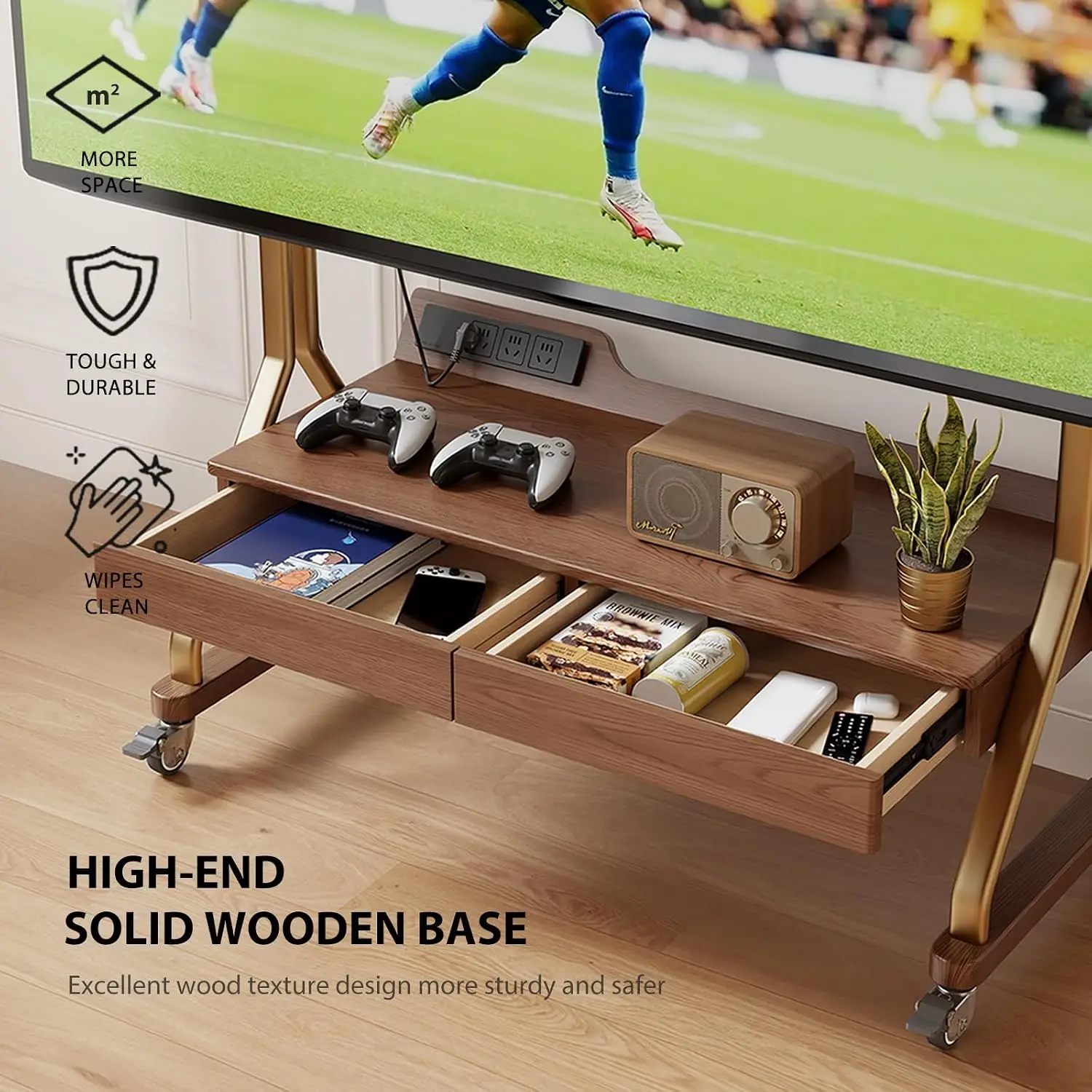 TV Cart Rolling TV Stand with Wheels for Most 40-75