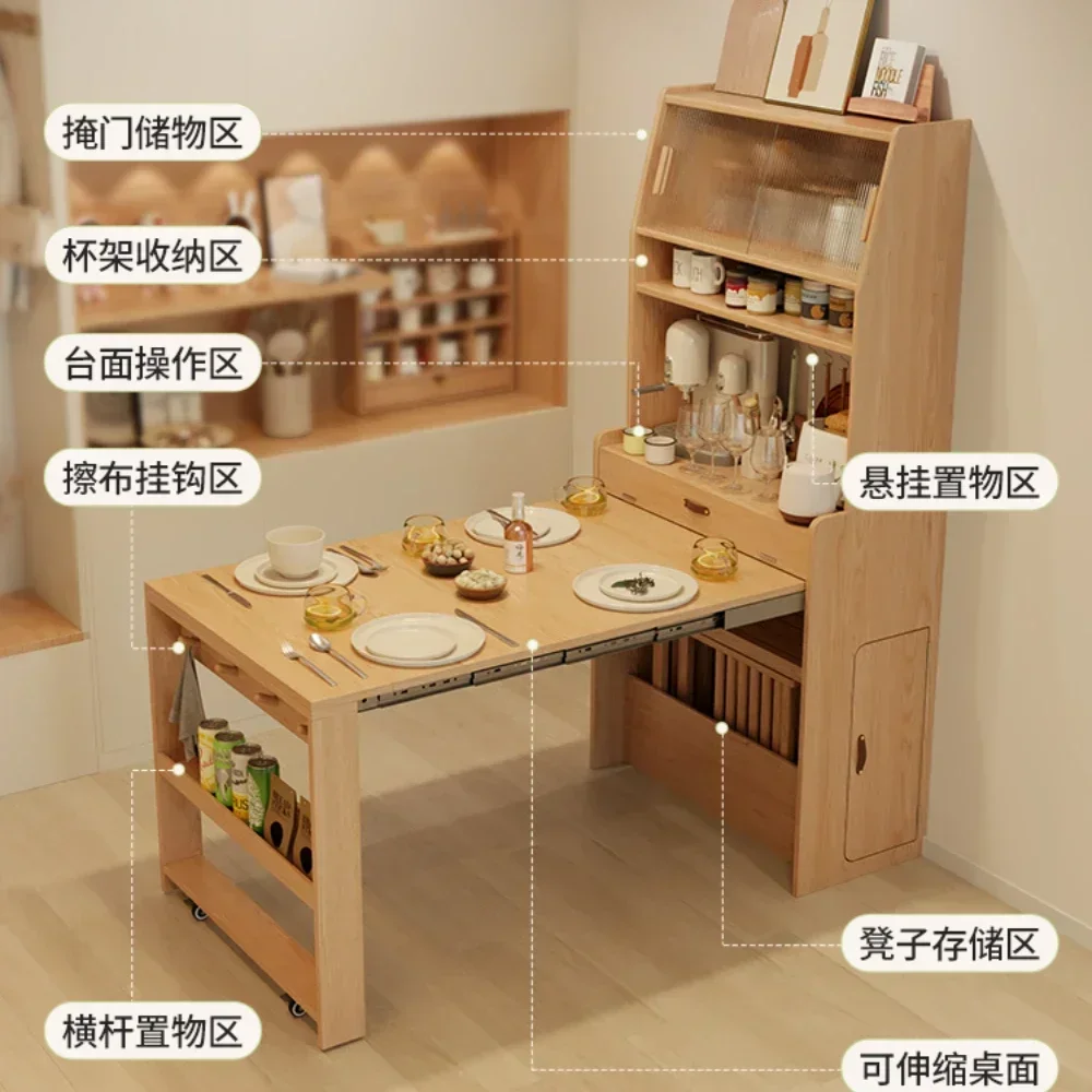 Solid Wood Folding Dining Table Sideboard Cabinet Integrated Multifunctional Invisible Retractable Dining Table