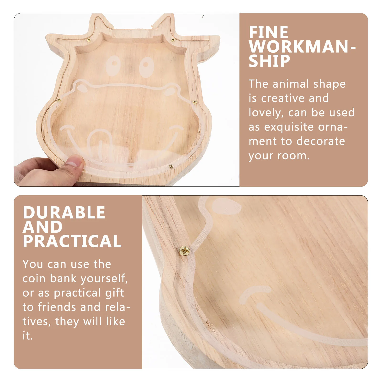 خشبية الكرتون البقرة أصبع البنك سعة كبيرة عملة تخزين الحاويات جميل الحيوان على شكل حصالة للأطفال