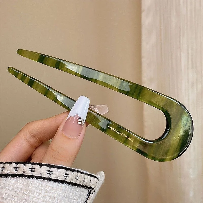 U-Shaped Hair Sticks Acetate Acrylic Hair Fork Hair Clips Fashion Bow Hairpin Geometric Headwear Women Girls Hair Accessories - view 5