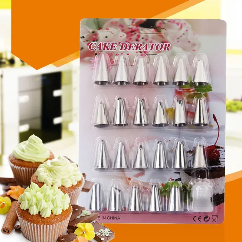 24 Pcs/Set Stainless Steel Seamless Icing Piping Nozzle Set Pastry Tools Piping Tips Rose Flower Leaf Cake Decorating