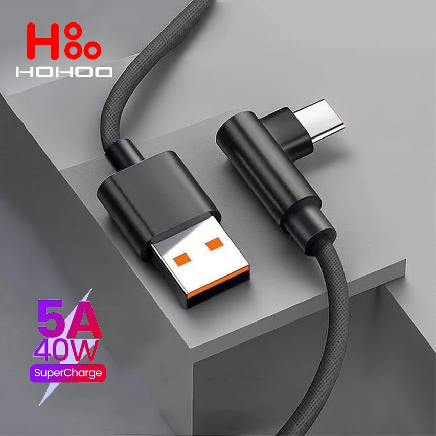 90 Degree Elbow 40W USB Type C Fast Charging Cable for Huawei Mate Xiaomi Redmi games console USB Type C Quick Charge Data Cord