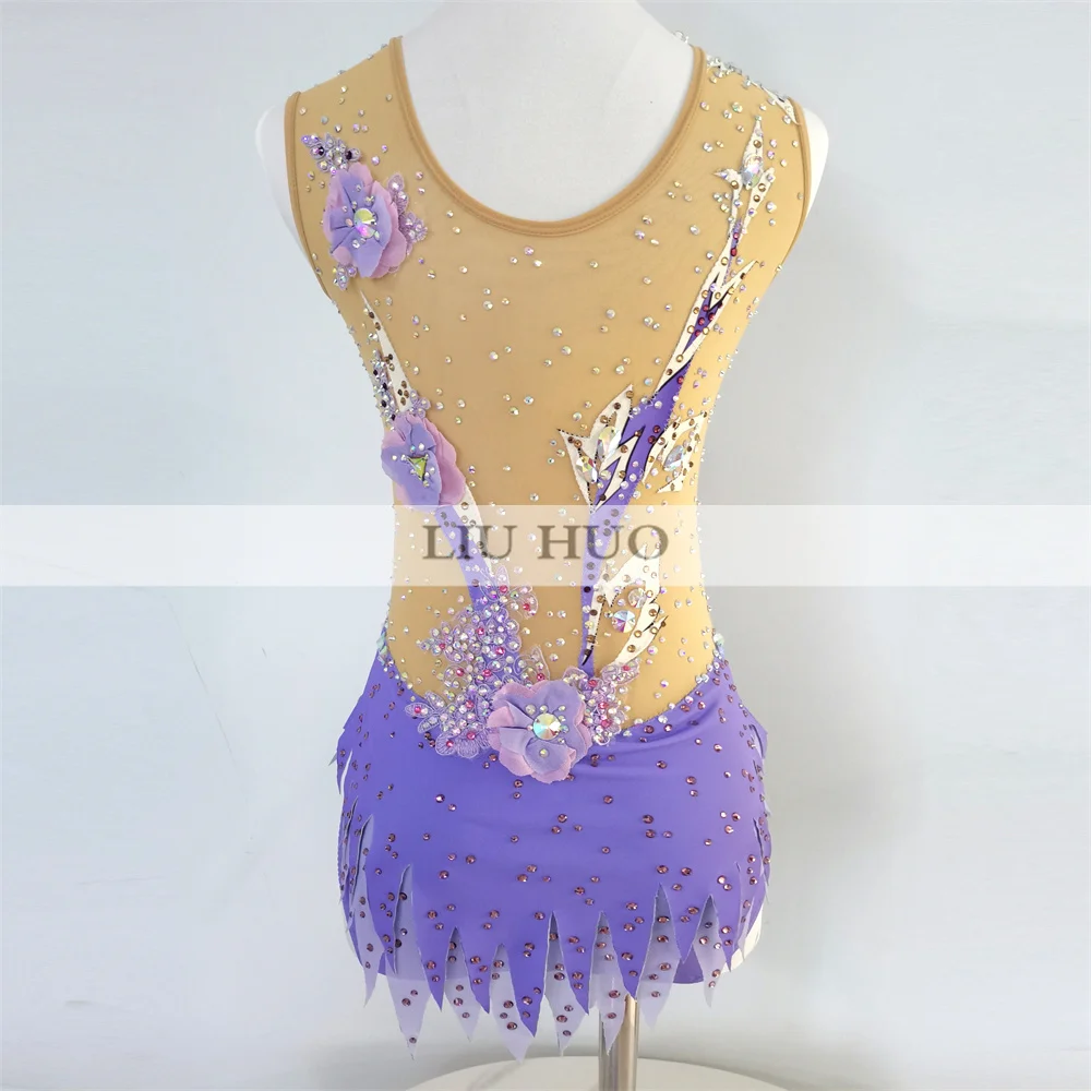 LIUHUO Rhythmic Gymnastics Leotard Aerobics Adult Women Girl Costume Performance Competition Dance Dress Purple Teens Kids