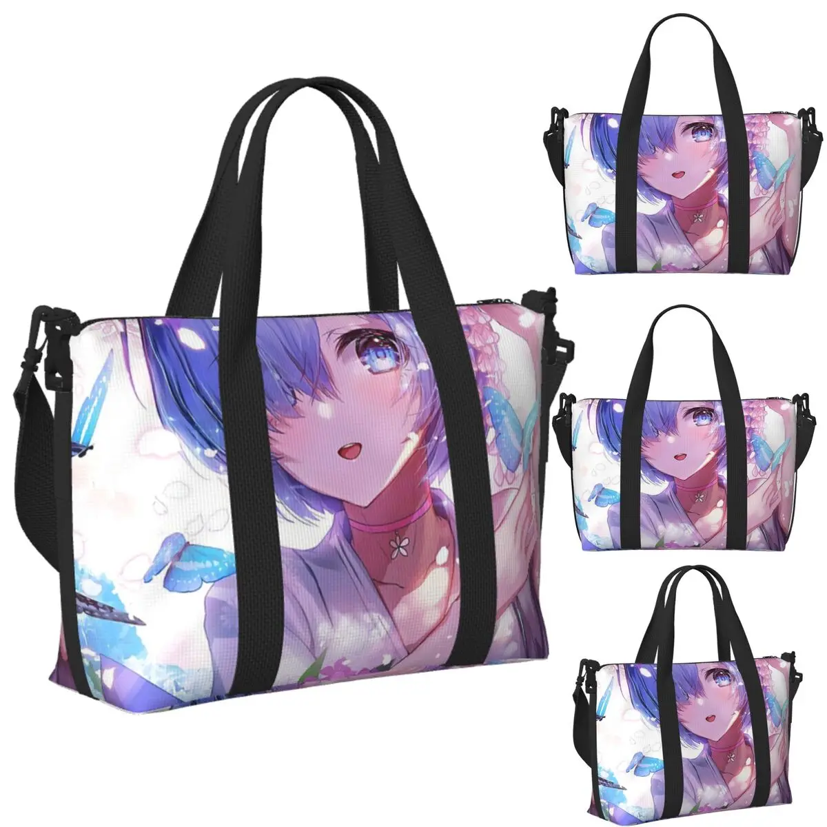 

Пляжная дорожная сумка на заказ Re Zero REM, большая вместительная сумка-тоут для тренажерного зала, йоги, женская дорожная сумка для покупок, сумка на плечо