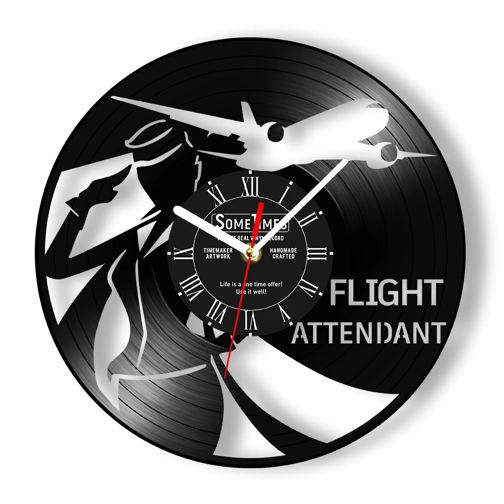 Aviation Airplane Flight Attendant Custom Vinyl Record Wall Clock For Bedroom Aviator Home Decor Clock Customizable Pilot Gift