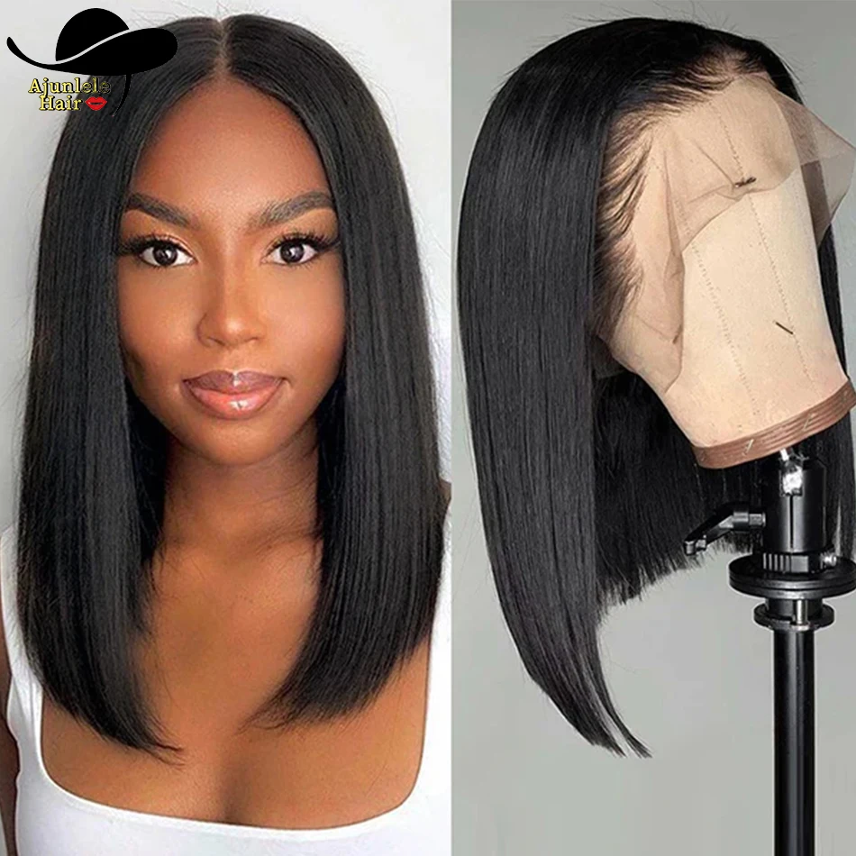 

300% Плотность Бразильские Волосы Прямые 13x4 Прозрачный Парик Фронта Шнурка 10-16 ДЮЙМОВ Короткий Парик Боб 100% Человеческие Волосы Для Чернокожих Женщин