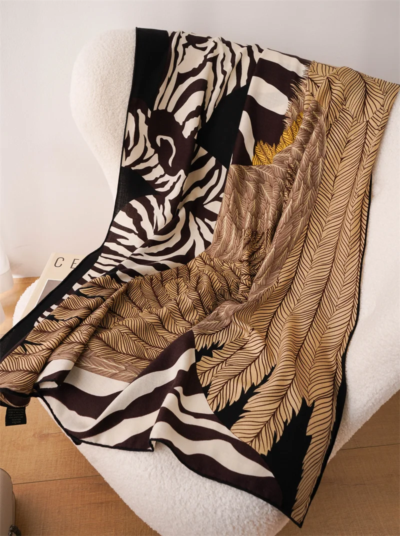 135CM Zebra Pegasus Wool Scarf Silk 140 Designer Cashmere Pashmina Foulard Square Winter Shawls for Women Stole Horse Print