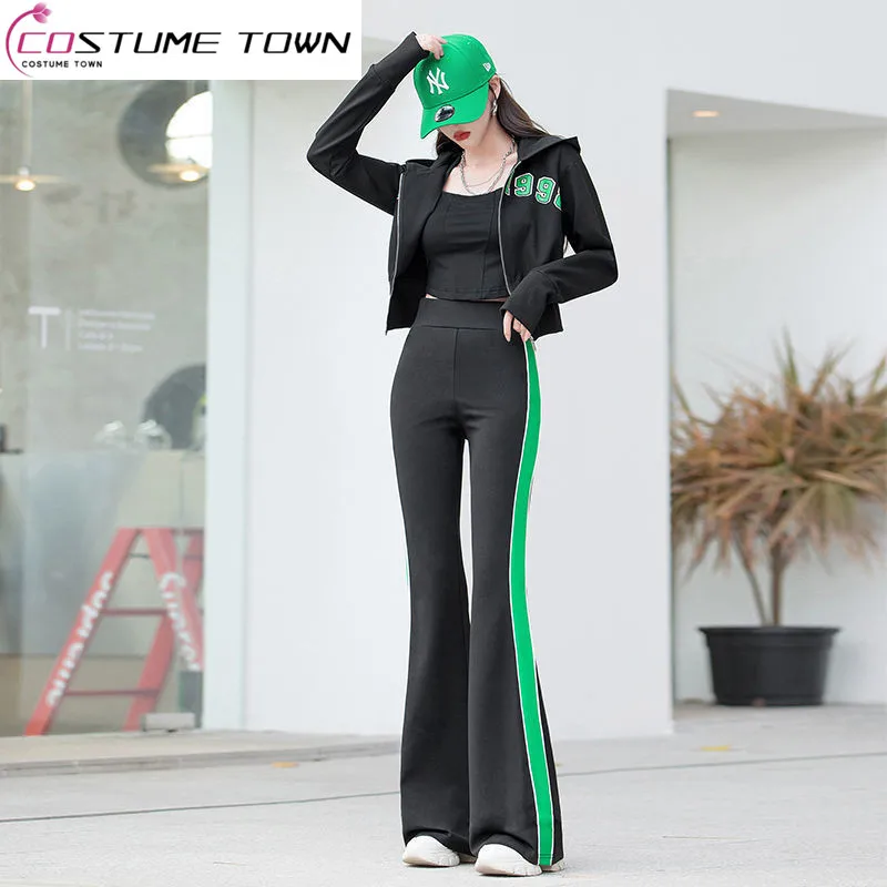 

2023 Spring and Autumn Leisure Sports Set Women's Fashion Wear a Full Set of Two Piece Wide Leg Pants with Micro Flare