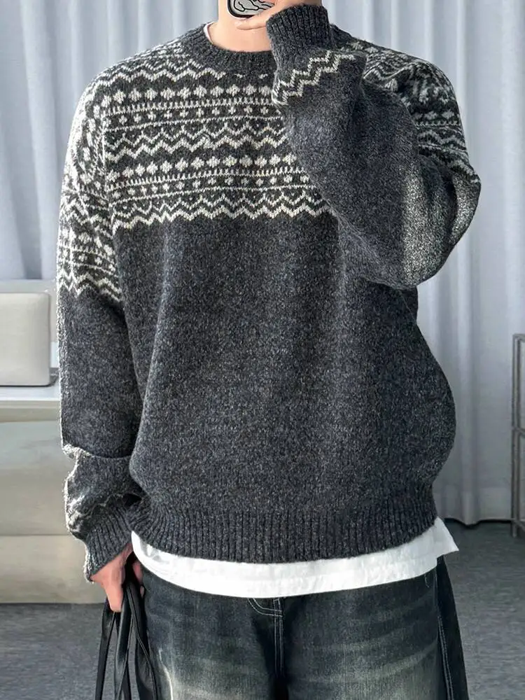 

SYUHGFA New Simple Men's Sweaters Round Collar Jacquard Knitting Casual Tops Korean Style Pullover Loose Male Knits 2025 Winter