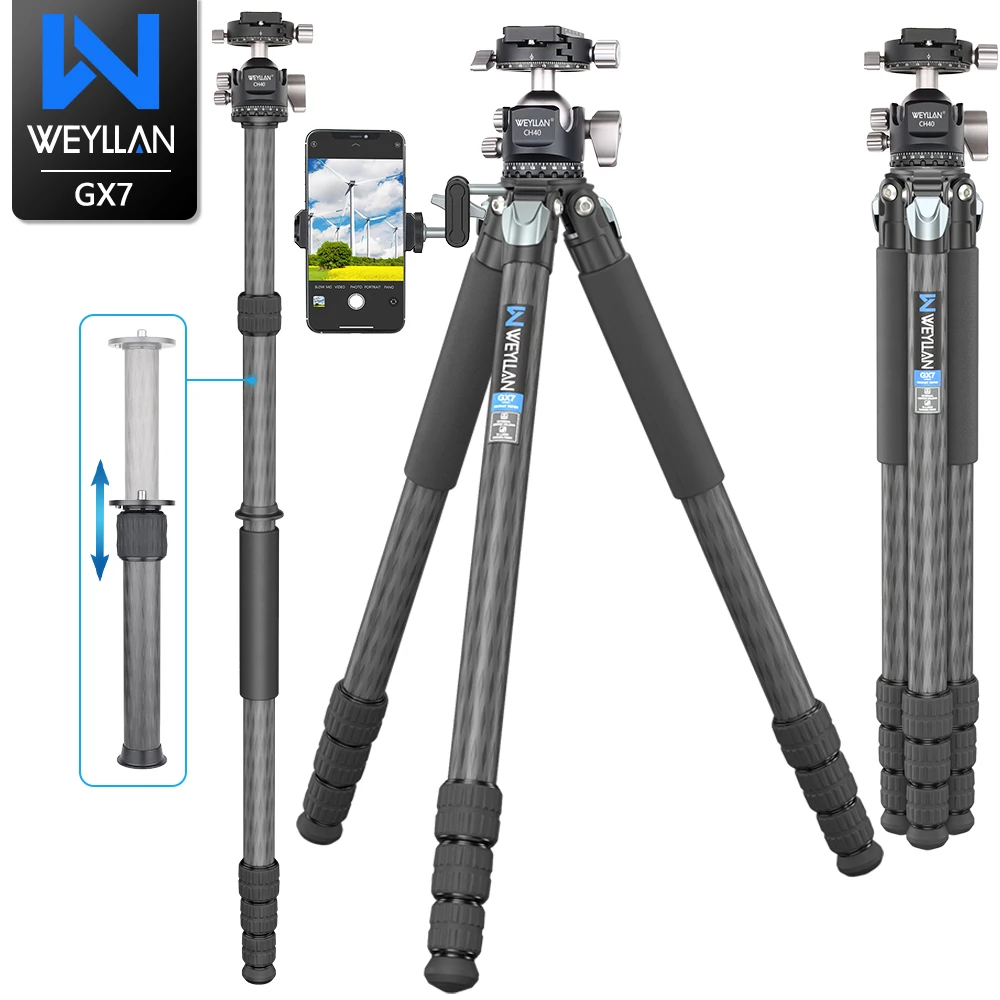 CS80C Professional Carbon Fiber Tripod for DSLR Camera Heavy Duty 32.5mm 10 Layers Tube Ultra Compact 206cm Max Luxury Quality