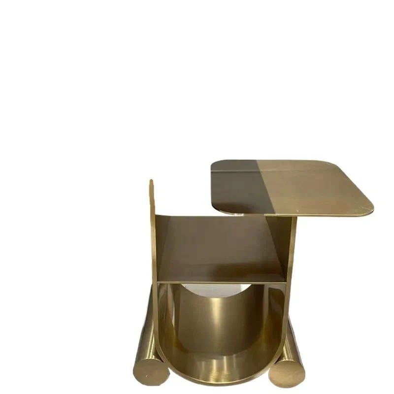 Luxury Gold Double Layer Square Coffee Table All Stainless Steel Side Table Modern High End Metal Furniture