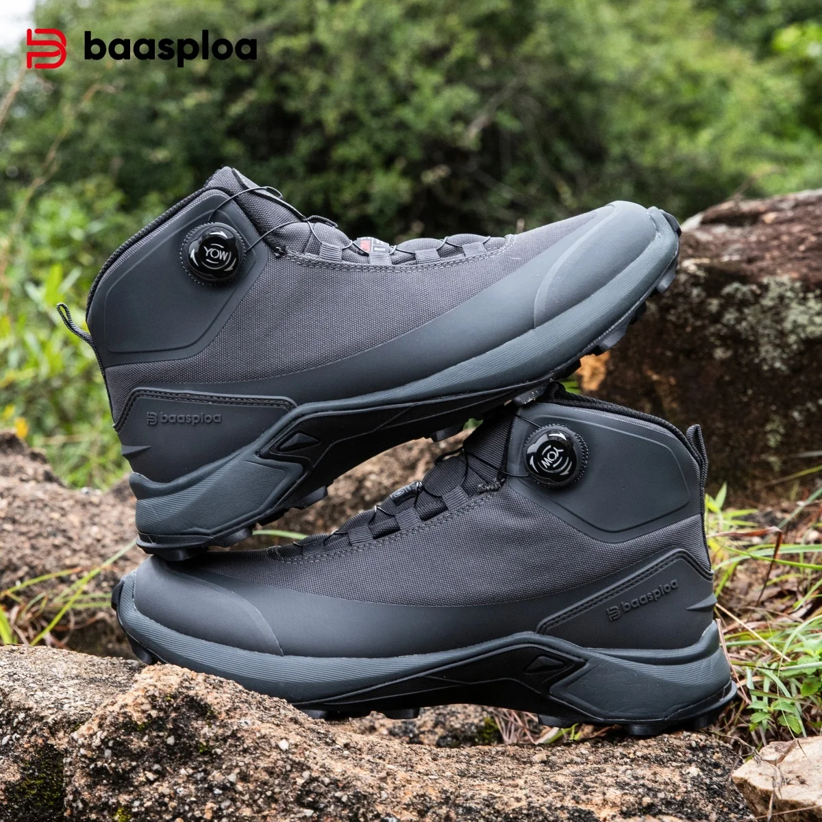 

Baasploa Men Hiking Shoes Fashion 2025 Anti Splash Water Rotating Button Sneakers Comfort Cotton High-Top Walking Shoes Non-Slip