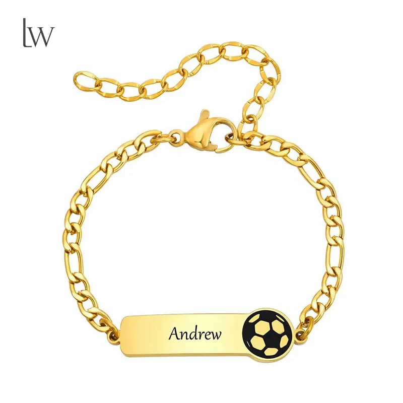 

Custom-Name Golden Stainless Steel Football Kids Bracelet Personalized Adjustable Hypoallergenic Jewelry for Boy Birthday Gift
