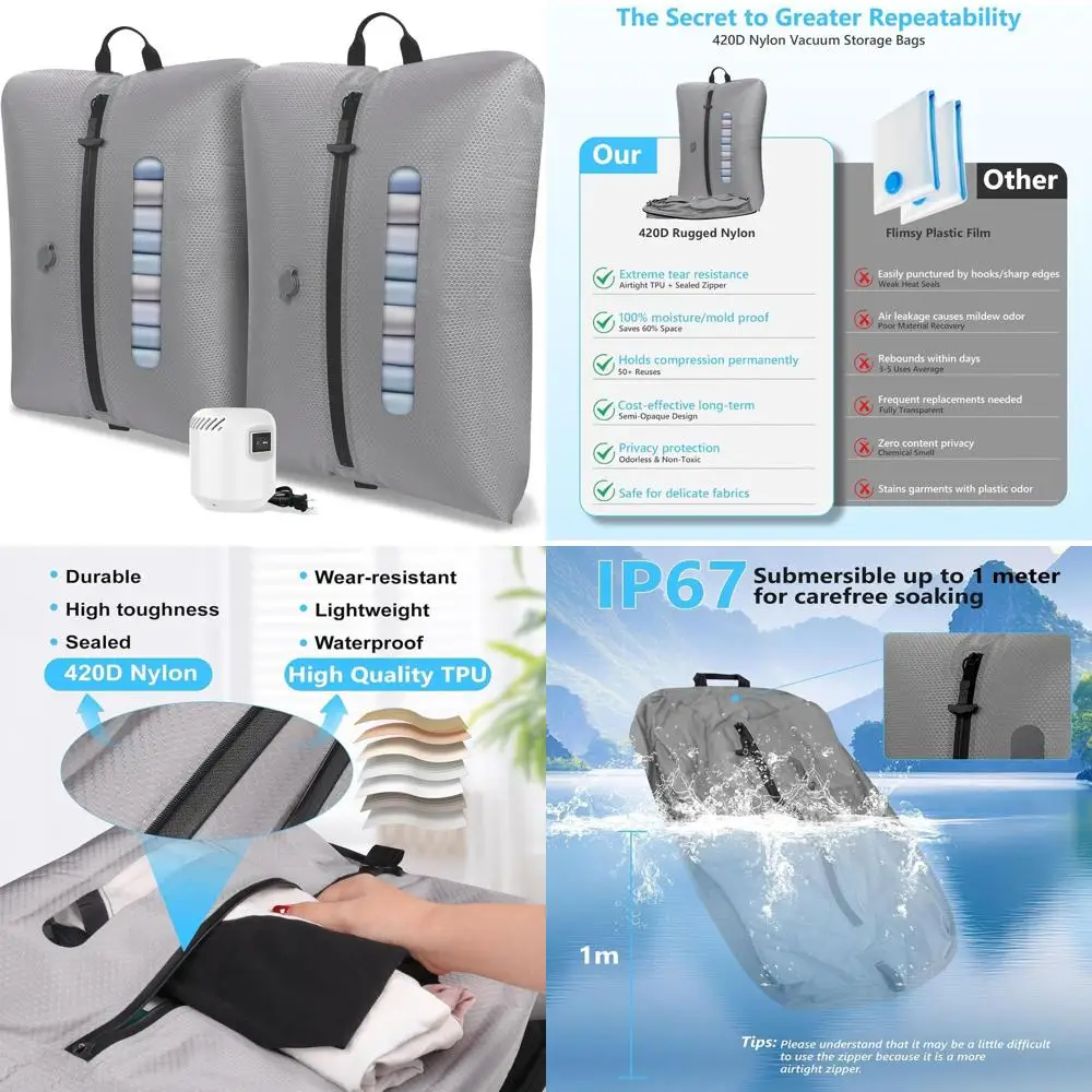 

Вакуумные пакеты для хранения с прозрачным окном и насосом 5 кПа, экономия места, многоразовые для одежды, рюкзаков, чемоданов - серые