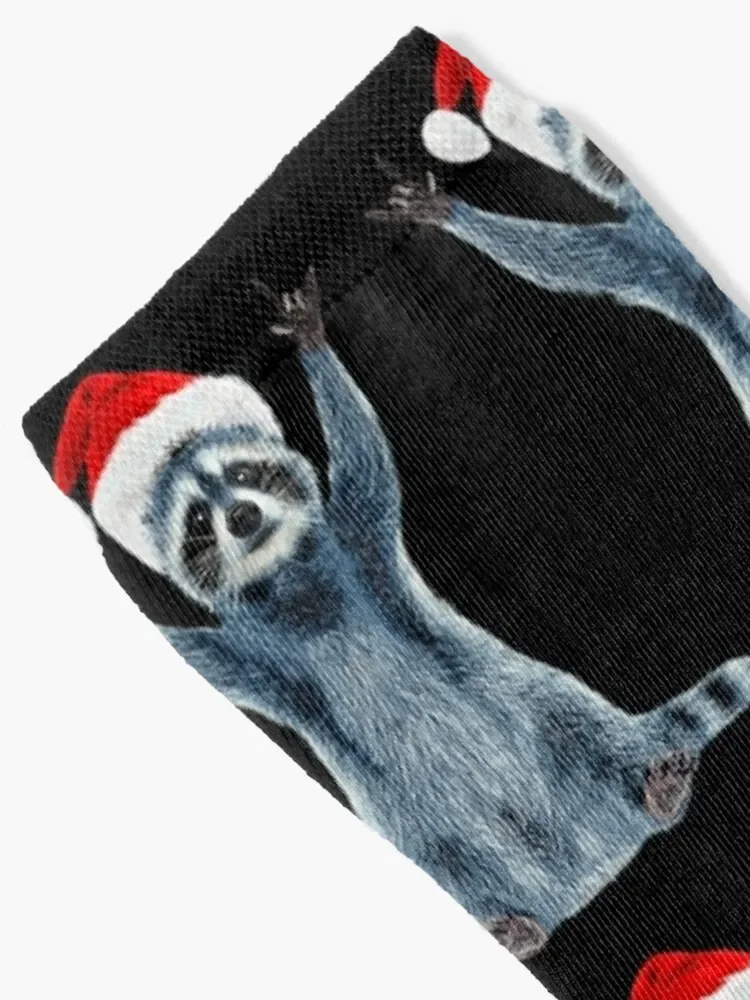 FunnyRaccoonwith Santa hat | Gifts FunnyRaccoonwith Santa hat| ChristmasCute Raccoon Socks floor colored Socks Men's Women's