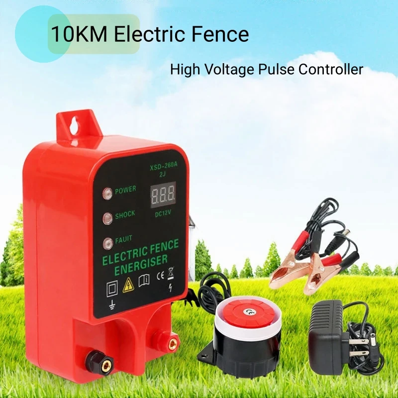 

High Voltage Pulse Controller for Animal 10KM Electric Fence Farm Electric Fence Insulators Tools for Livestock Sheep Pig Cattle