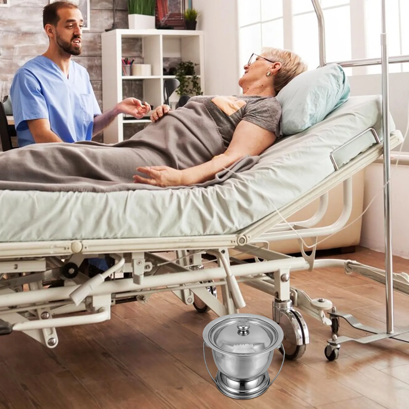 

Premium Stainless Steel Spittoon Sealed Cover Night Urine Holder for Elderly Pregnant Women Portable Commode Bucket