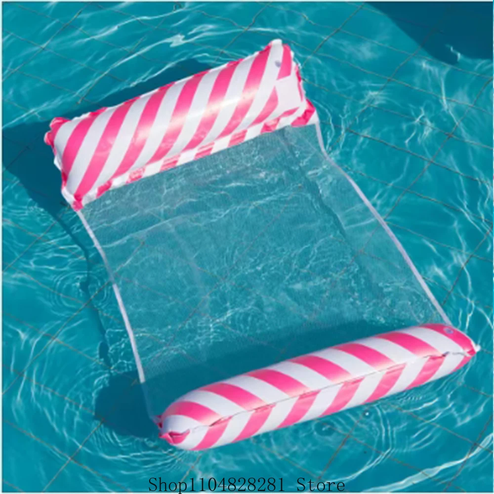 كرسي صالة قابل للنفخ مخطط قابل للطي، مناسب لحفلات حمام السباحة والأسرة العائمة على الشاطئ مع مسند ظهر شبكي
