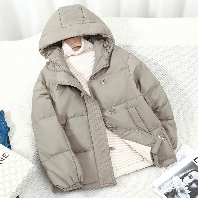 2022 New Simple Women Hooded Down Jacket White Duck Down Autumn Winter Warm Casual Coats Women Portable Outwear